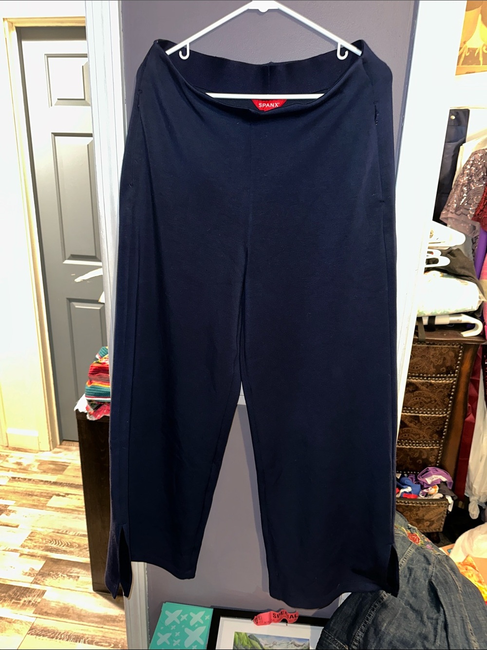 SPANX Dark Navy Wide-Leg Pull-On Pants with Hem Slits